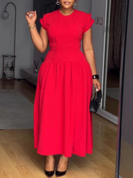 Solid Ruched Midi Dress