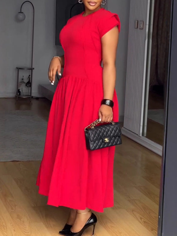 Solid Ruched Midi Dress