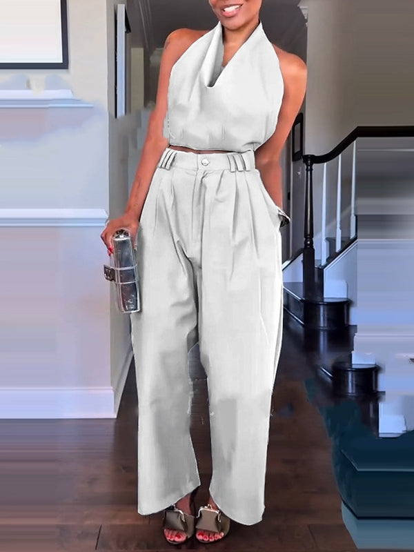 Solid Halter Top & Pants Set