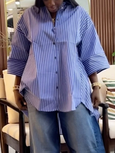Stripe High-Low Tunic Shirt