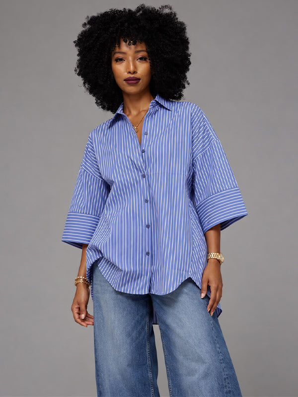 Stripe High-Low Tunic Shirt