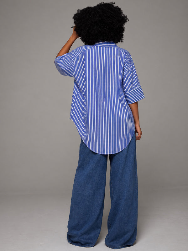 Stripe High-Low Tunic Shirt