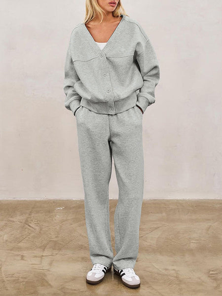 Button-Front Sweatshirt & Pants Set