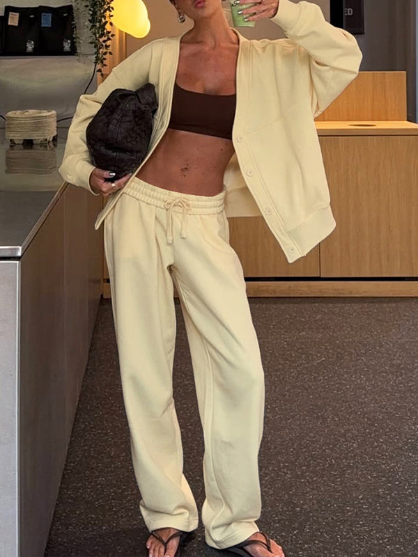 Button-Front Sweatshirt & Pants Set