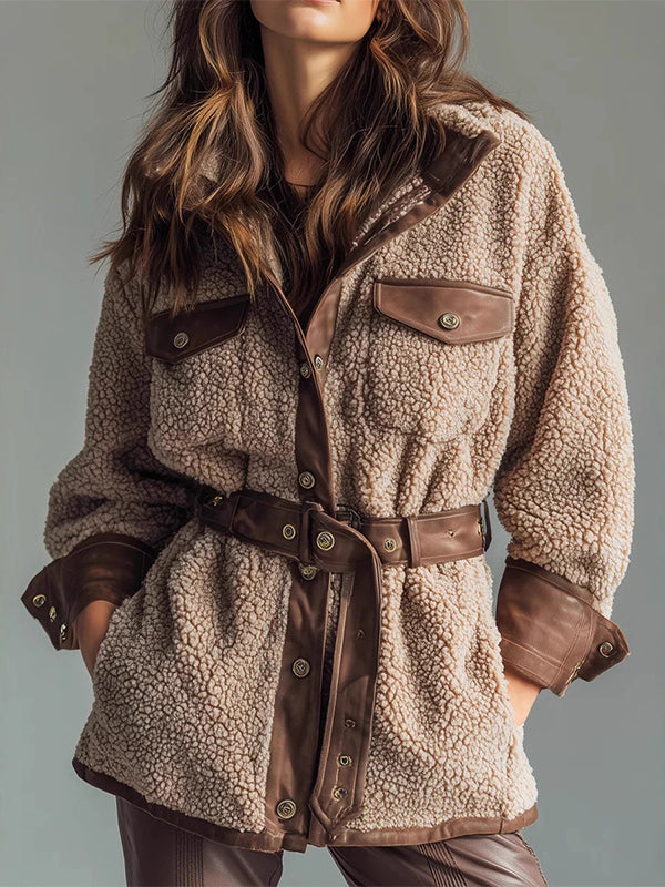 Faux-Leather Tied Shearling Jacket