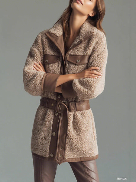 Faux-Leather Tied Shearling Jacket