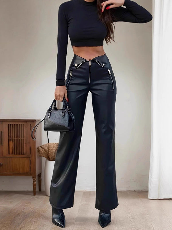 Zip Faux-Leather Pants