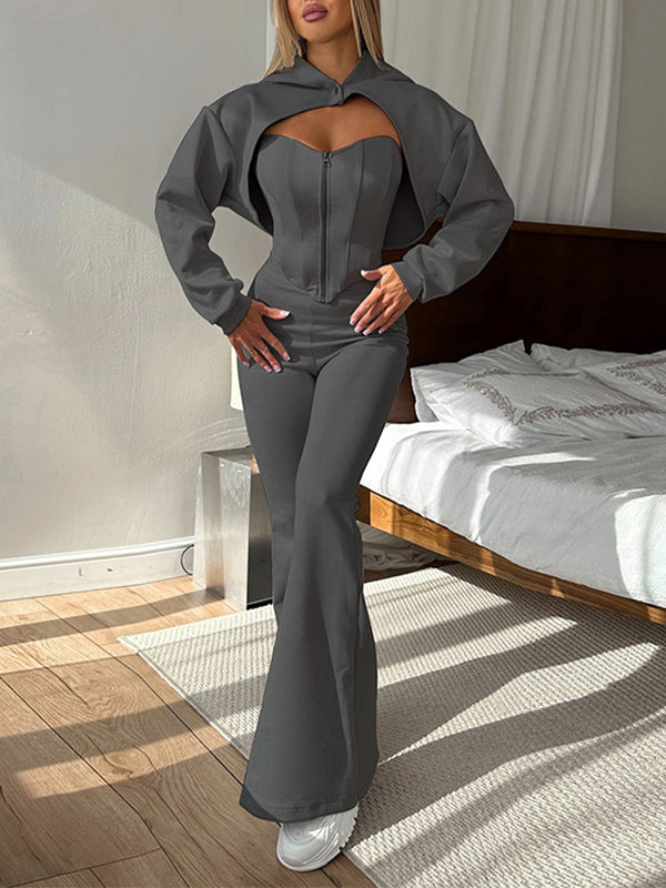 Solid Hoodie Three-Piece Set