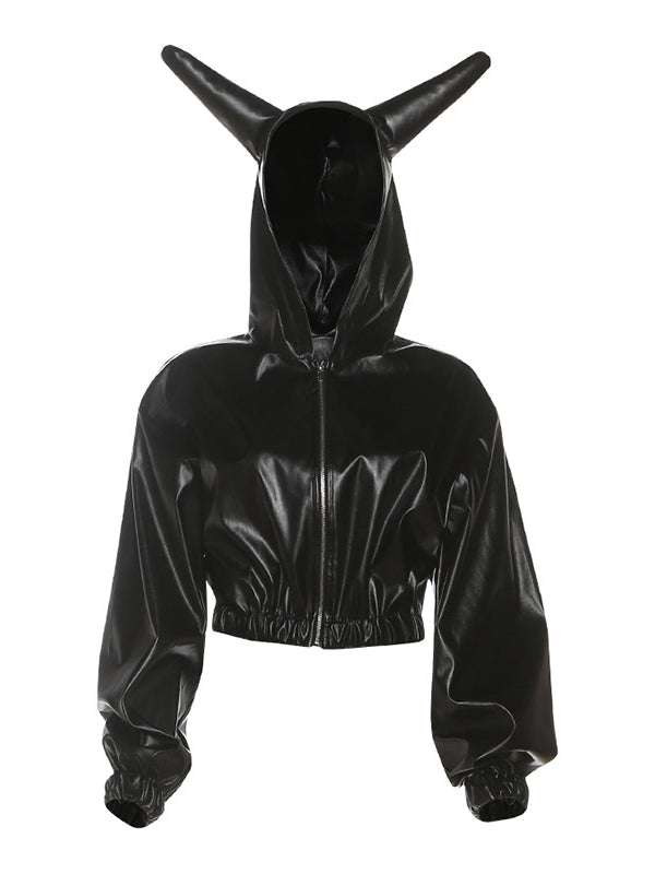 Faux-Leather Hooded Jacket