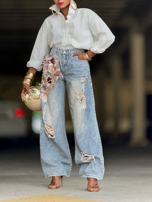 Floral Ripped Jeans