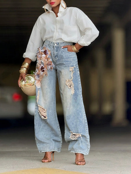 Floral Ripped Jeans