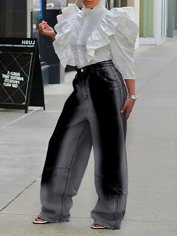 Ombre Wide-Leg Jeans