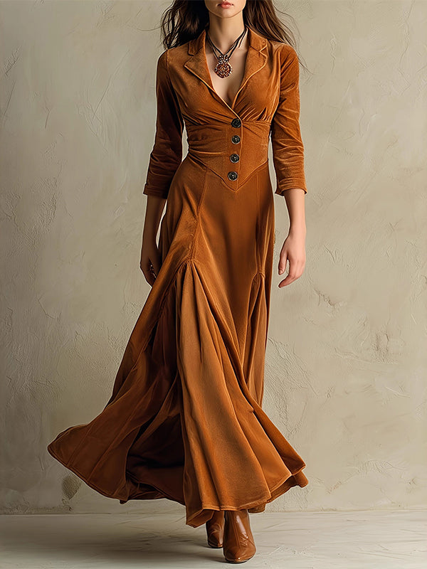 Solid Button-Front Maxi Dress