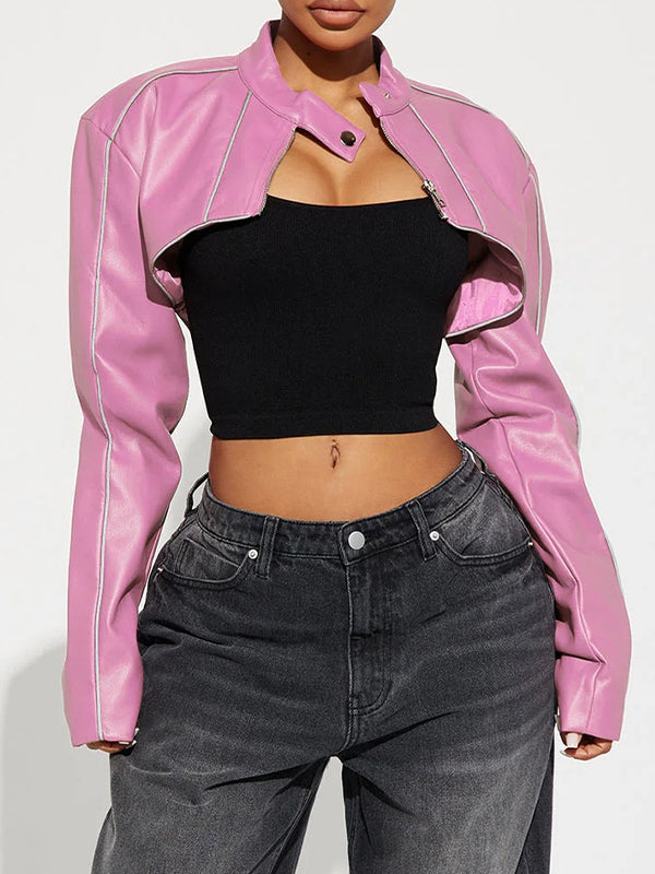 Faux-Leather Cropped Jacket