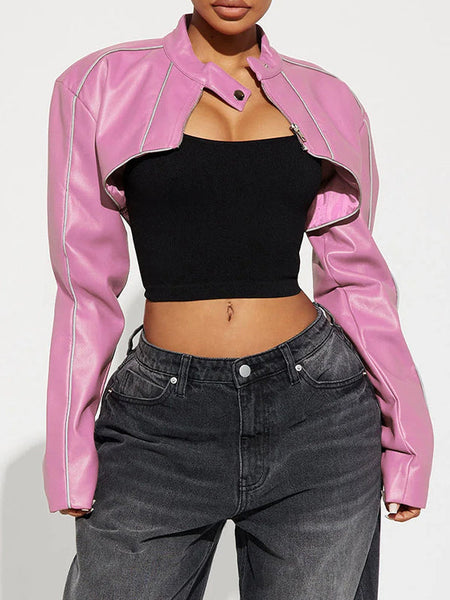 Faux-Leather Cropped Jacket