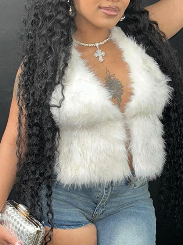 Faux-Fur Halter Top