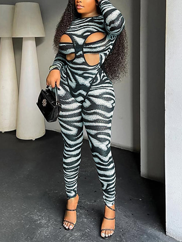 Printed Cutout Bodysuit & Pants Set