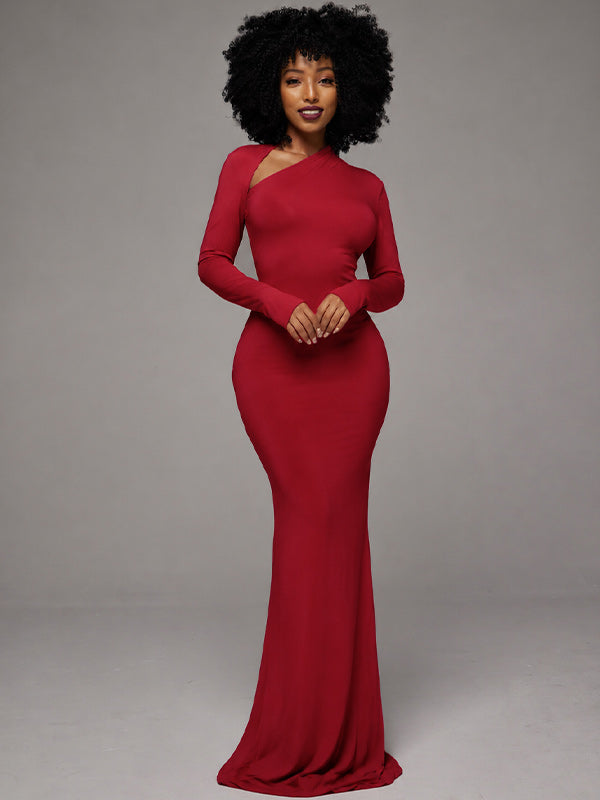 Asymmetric-Neck Maxi Dress
