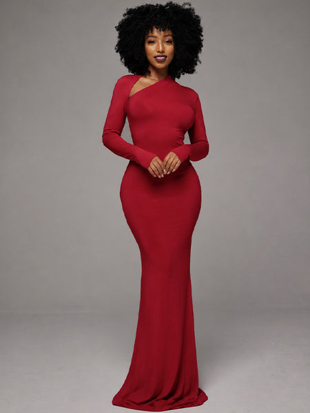 Asymmetric-Neck Maxi Dress