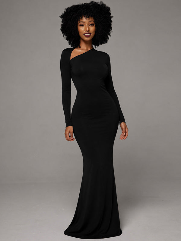Asymmetric-Neck Maxi Dress
