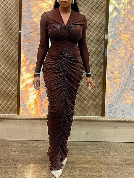 V-Neck Ruched Dress