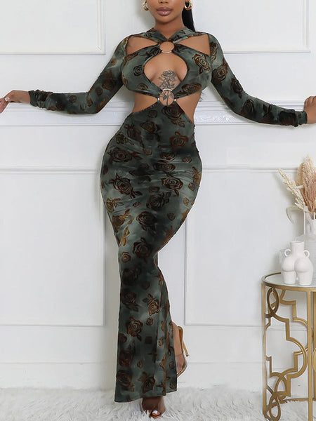 Printed Cutout Maxi Dress
