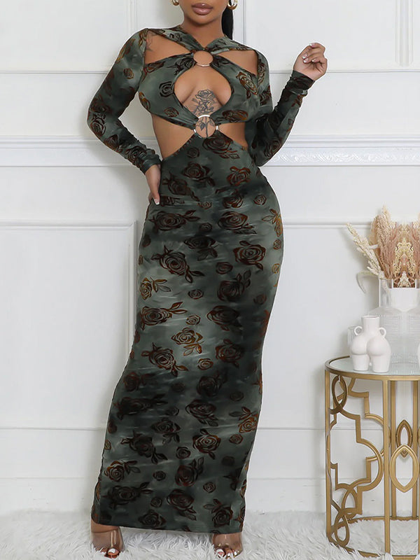 Printed Cutout Maxi Dress
