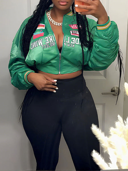 Printed Zip-Front Bomber Jacket