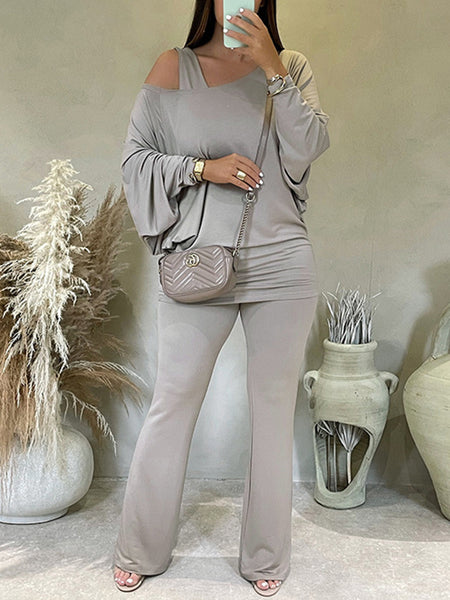 Solid Boat-Neck Top & Pants Set
