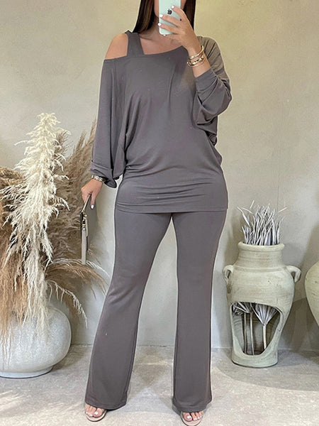 Solid Boat-Neck Top & Pants Set