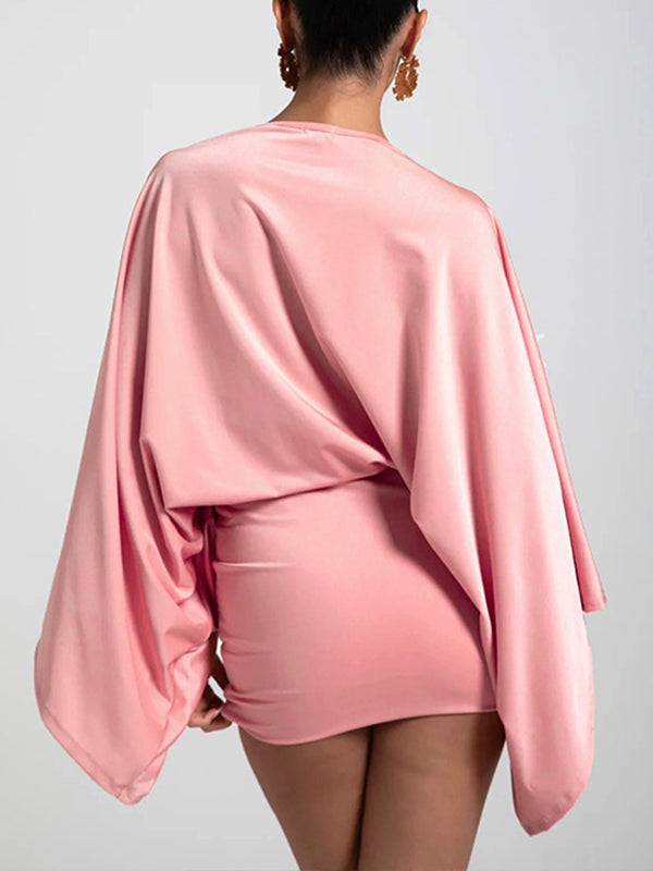 Satin V-Neck Mini Dress