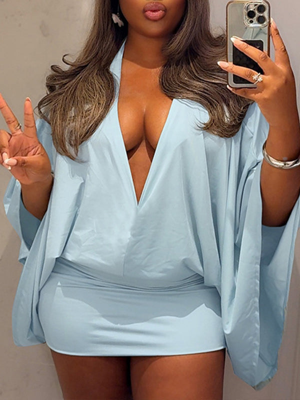 Satin V-Neck Mini Dress