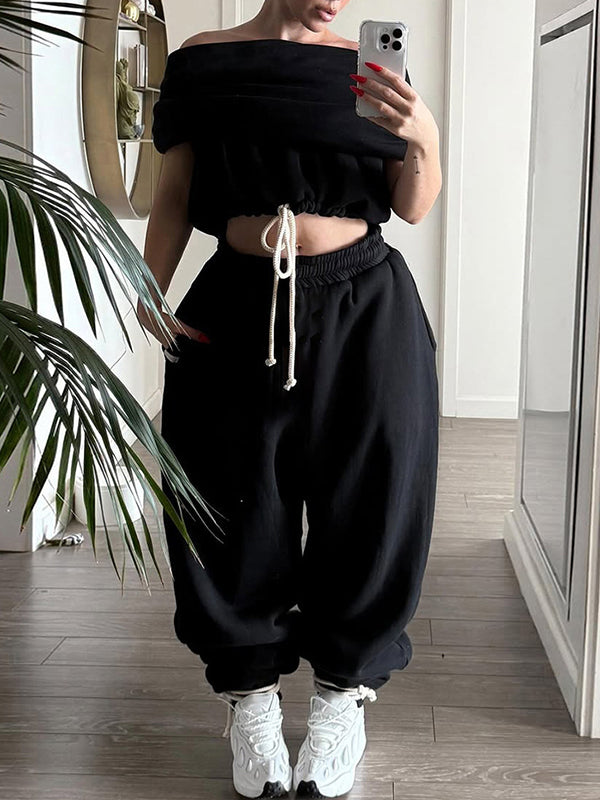 Off-Shoulder Drawstring Top & Pants Set