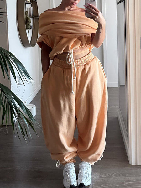 Off-Shoulder Drawstring Top & Pants Set