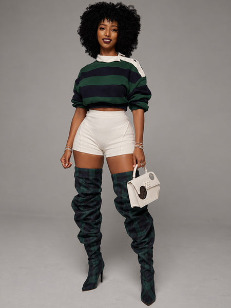 Stripe Button-Shoulder Top
