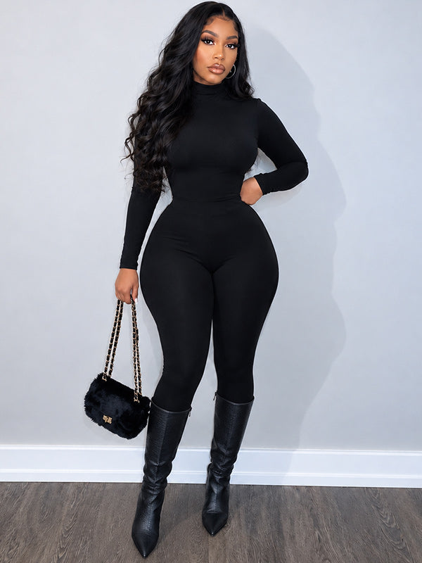 Solid Turtleneck Skinny Jumpsuit