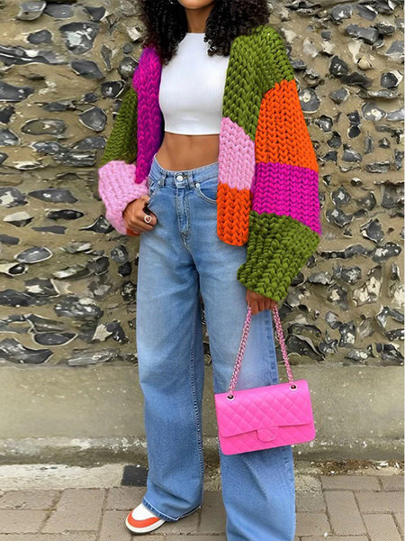 Colorblock Open-Front Cardigan