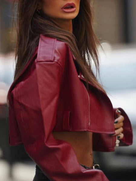 Faux-Leather Cropped Jacket