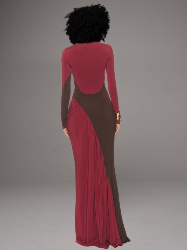 Two-Tone Ruched Maxi Dress