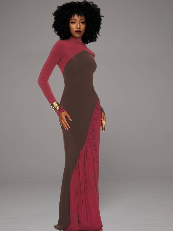 Two-Tone Ruched Maxi Dress