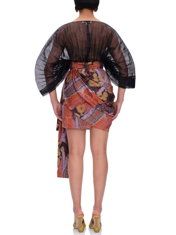 Sheer-Combo Batwing-Sleeve Bodysuit