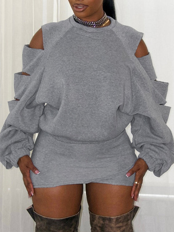 Ripped Sweatshirt & Skirt Set