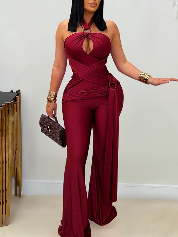Solid Halter Tied Jumpsuit