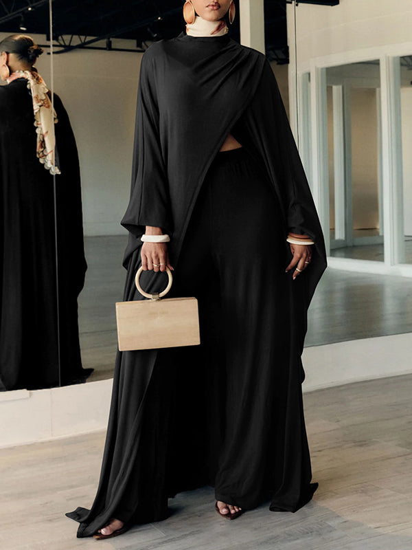 Solid Slit Tunic Top & Pants Set