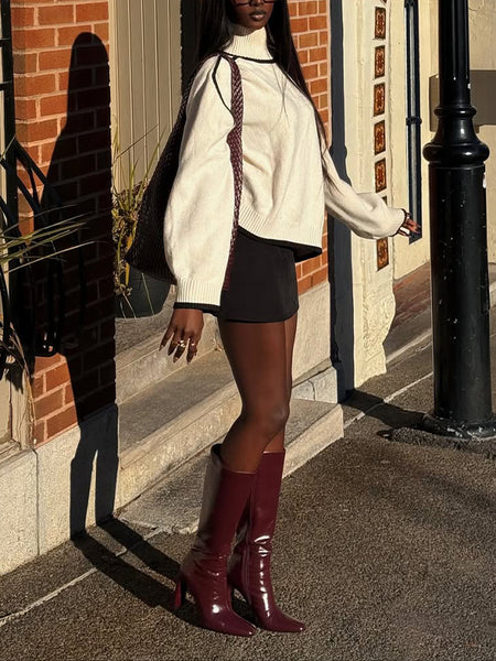 Piping Turtleneck Sweater