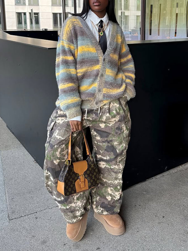 Stripe Button-Front Cardigan