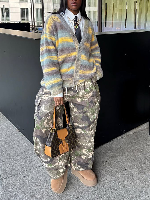 Stripe Button-Front Cardigan