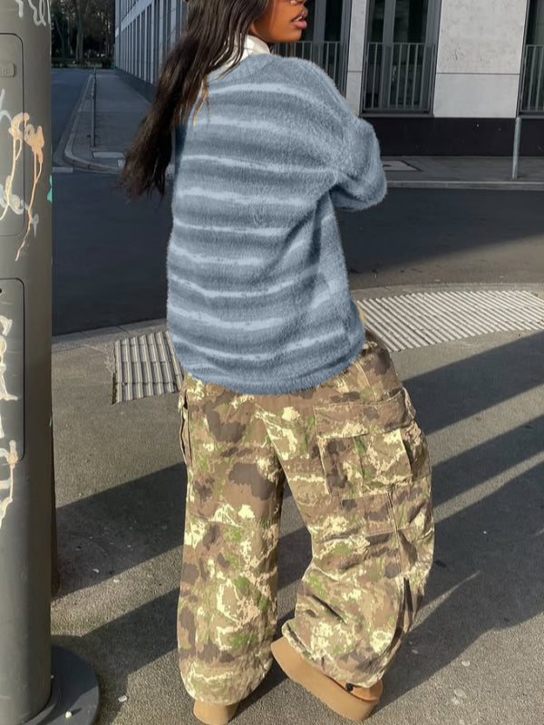 Stripe Button-Front Cardigan