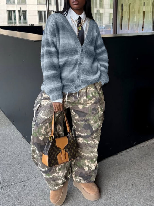 Stripe Button-Front Cardigan