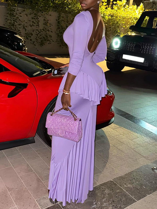 Solid Ruffle Slit Dress